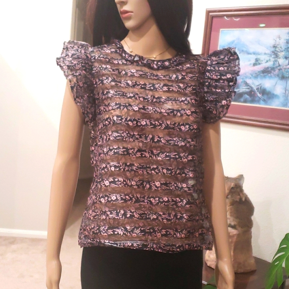 Jill Stuart Xs Semi Sheer Mixed Pattern Stripe & … - image 1